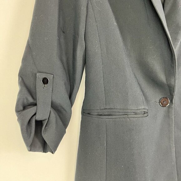 Maeve x Anthropologie Black Roll-Tab Sleeve Single Breasted Blazer Jacket Size 0 - Picture 3 of 10